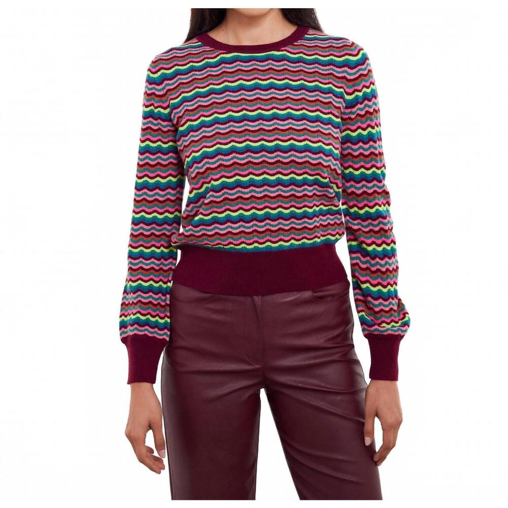 NEW &ISLA cassie wave stitch crew top in barolo multi
